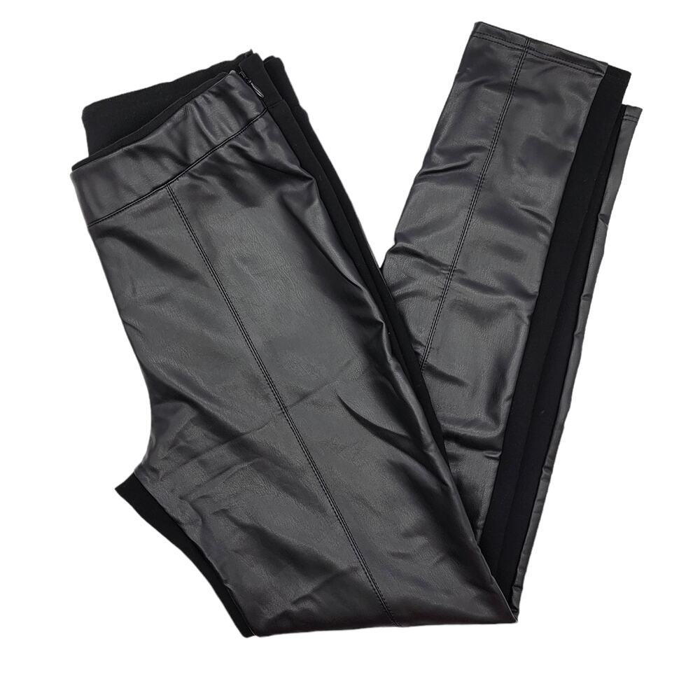 Lola & Sophie Black Faux Leather and Ponte Knit High Rise Skinny Pants - Size M